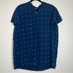 Aovenlia‎ Navy Clip Dot Blouse XXL Sheer Flutter Sleeve Top NWT